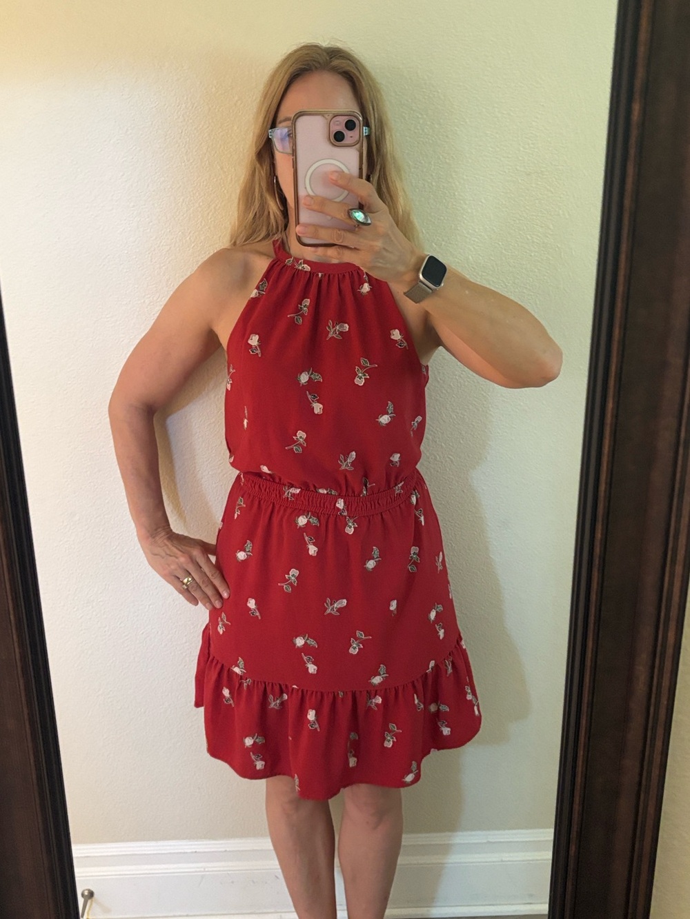 LOFT Red Floral Halter Dress  size Medium